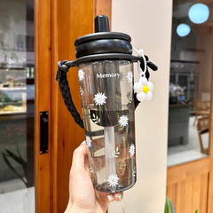 🌸 Stylish Floral Water Bottle with Strap & Flower Charm – 950ml - Leak Proof / Unbreakable