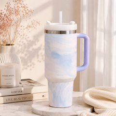 Premium Stainless Steel Tumbler with Handle & Straw – 40 Oz / 1200 ml Capacity