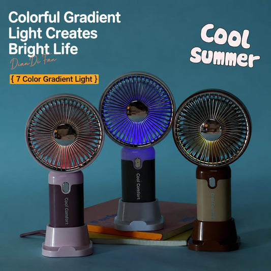 Turbo 5 Speed Rechargeable Mini Fan with LED Lights / 500 Mah Lithium Battery / Type C