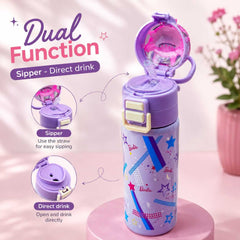 Barbie Stainless Steel Dual Drinking Water Bottle – 520ml | Sipper & Direct Drink