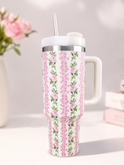 Premium Floral Stainless Steel Tumbler with Handle & Straw – 40 Oz / 1200 ml Capacity