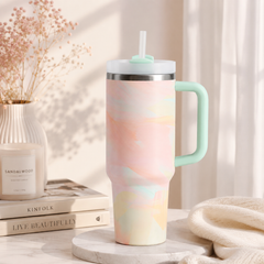 Premium Stainless Steel Tumbler with Handle & Straw – 40 Oz / 1200 ml Capacity