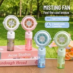 Aqua Breeze™ Rechargeable Mini Mist Cooling Fans | 3 Speed Modes | Type C Charging