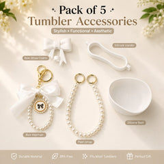 Pack of 5 Tumbler Accessories Set – Pink Bow Edition | Pearl Charm, Silicone Boot & Handle Kit