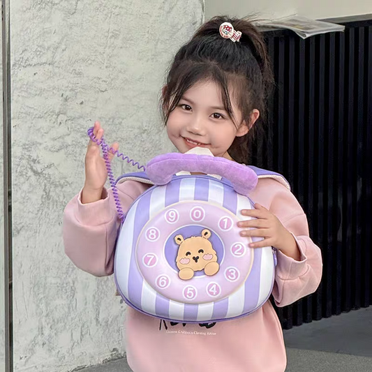 Kids Telephone Shape Hard Shell Mini Backpack – Cute Cartoon Fiber Carry Bag