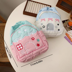 Kawaii Mini House Organizer Bag for Girls – Cute Parachute Cosmetic & Travel Pouch 🏡 Size 18 × 17 cm