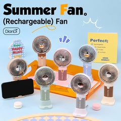 Turbo 5 Speed Rechargeable Mini Fan with LED Lights / 500 Mah Lithium Battery / Type C