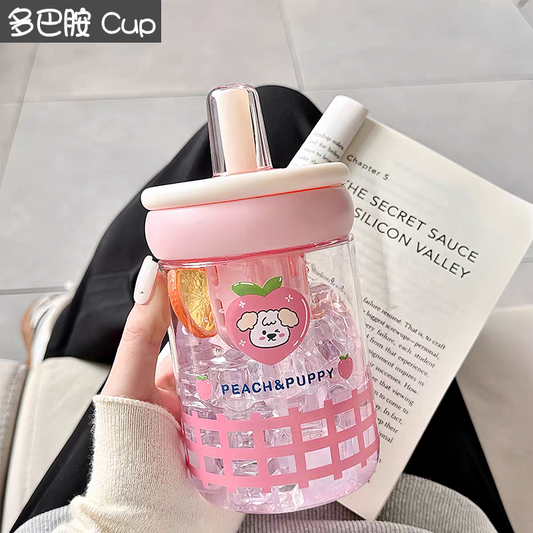 Kawaii Cute Sippers Bottles with holder - 600 ml BPA Free Plastic - Unbreakable