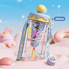 Sweet Cone Ice Cream Bottle – 880ml Leak-Proof Kids Tumbler with Strap