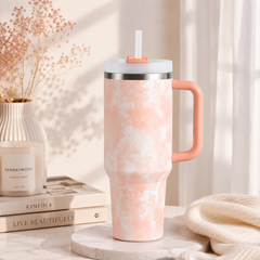 Premium Stainless Steel Tumbler with Handle & Straw – 40 Oz / 1200 ml Capacity