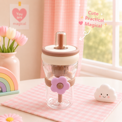 🌸 BloomSip™ Kids Flower Sipper Bottle – 400ml BPA Free Plastic Drinking Cups