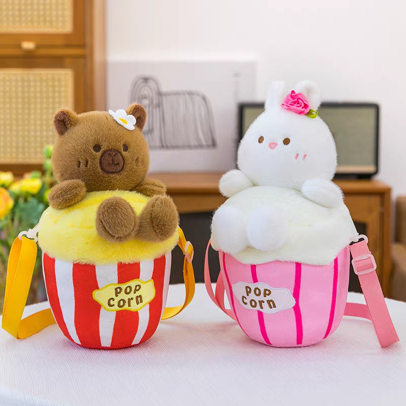 Cute Bear Popcorn Plush Crossbody Bag for Children's 🐻
