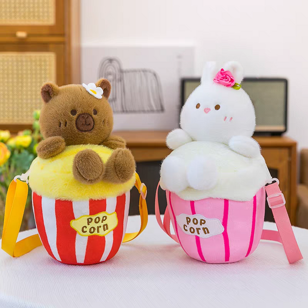 Cute Bear Popcorn Plush Crossbody Bag for Children's 🐻