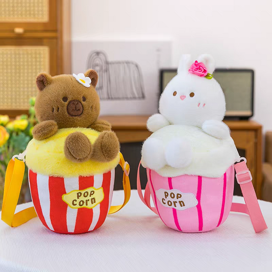 Cute Bear Popcorn Plush Crossbody Bag for Children's 🐻
