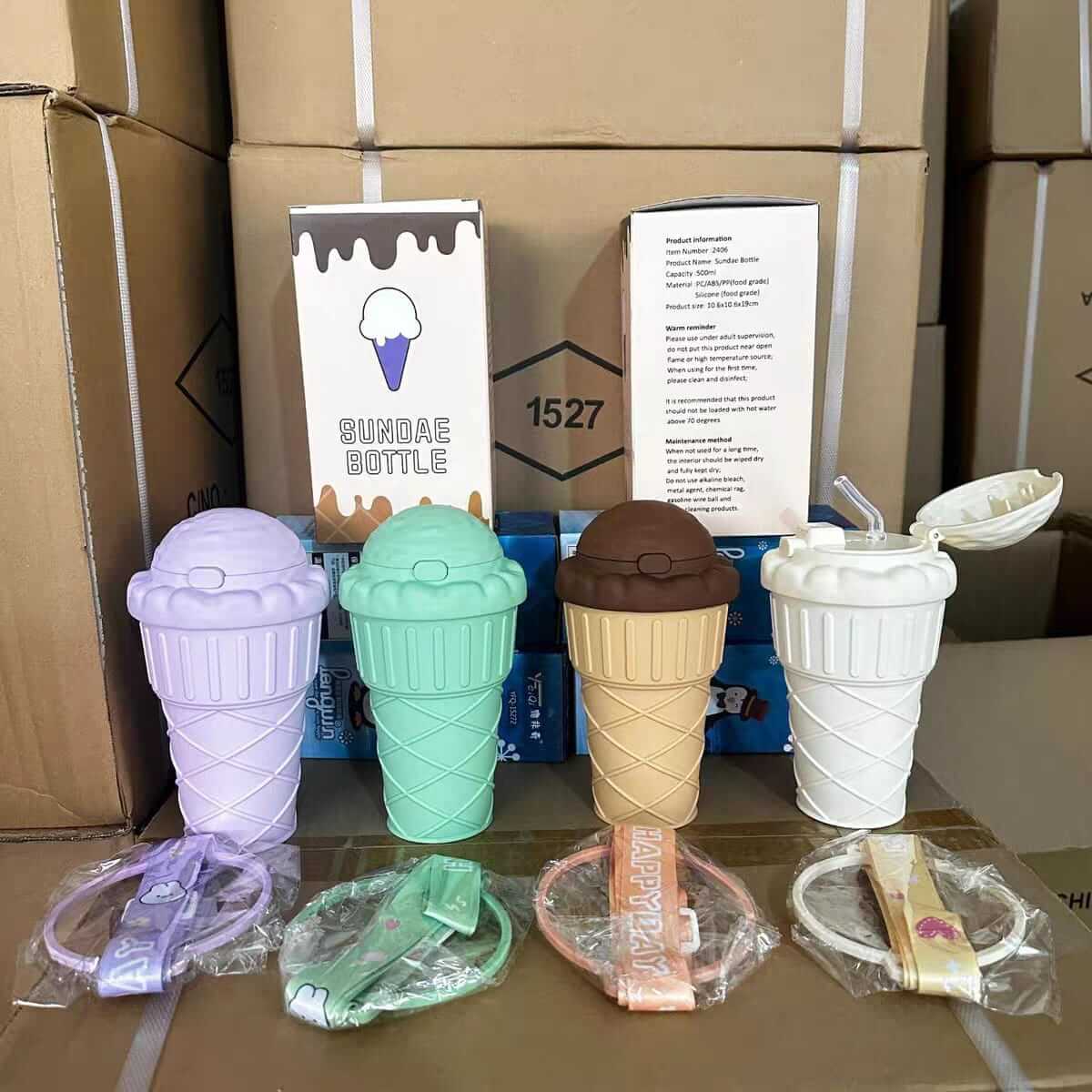 Ice Cream Shape Drinking Water Bottles For Kids - 500ml - BPA Free Plastic