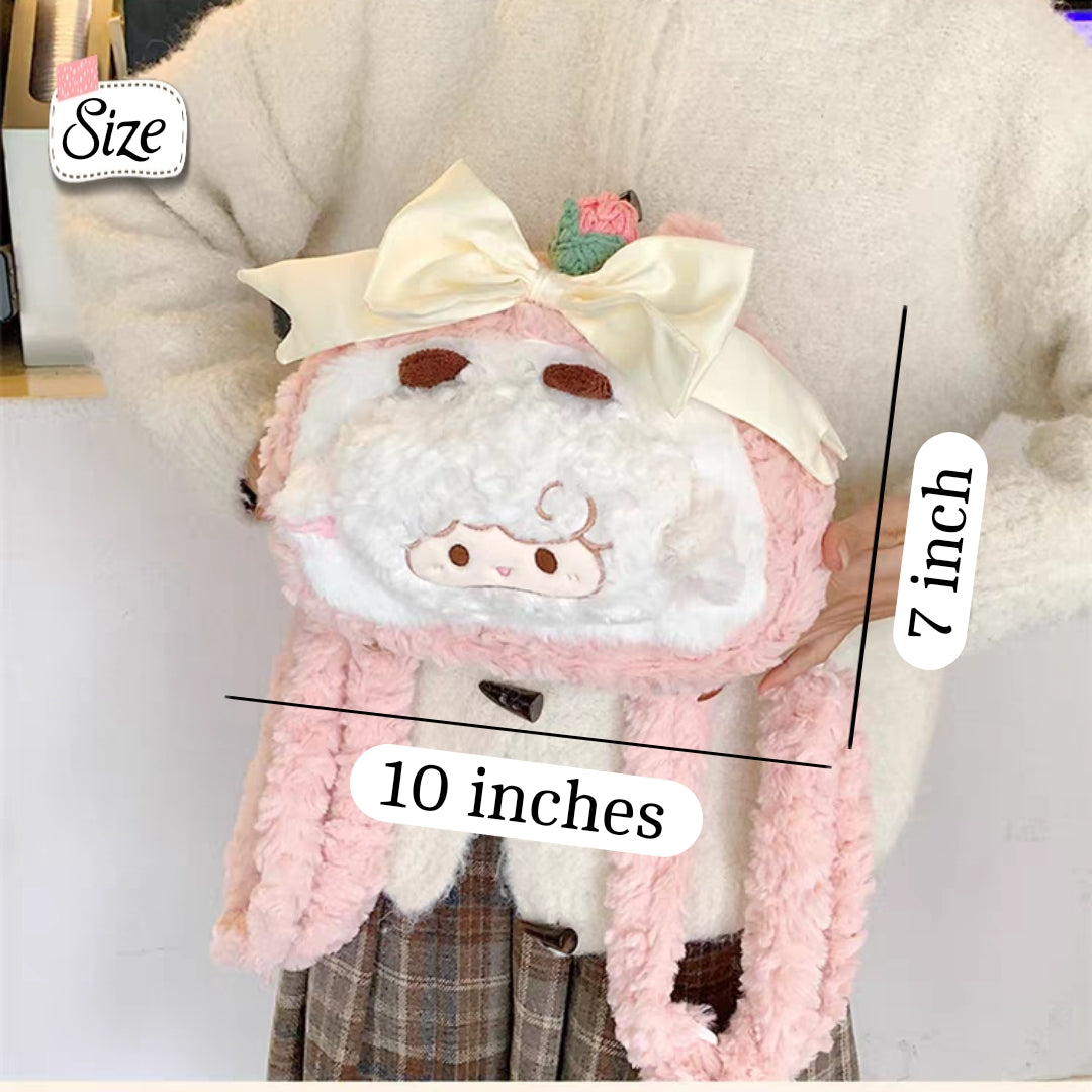 Kawaii Plush Doll Girls Backpack – Soft Fluffy Cute Travel Bags 💞 Size 10 × 7 inch