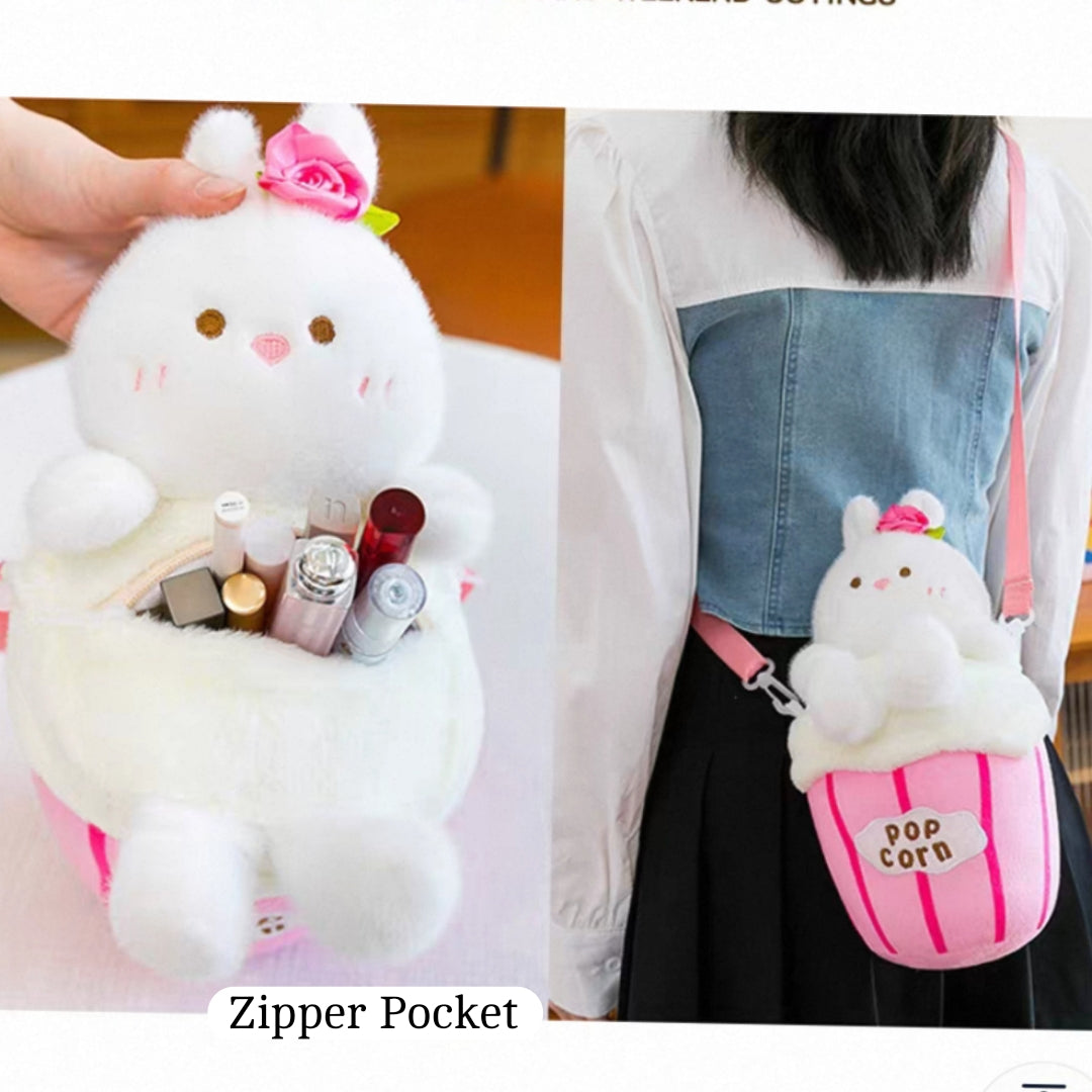 Cute Bear Popcorn Plush Crossbody Bag for Children's 🐻