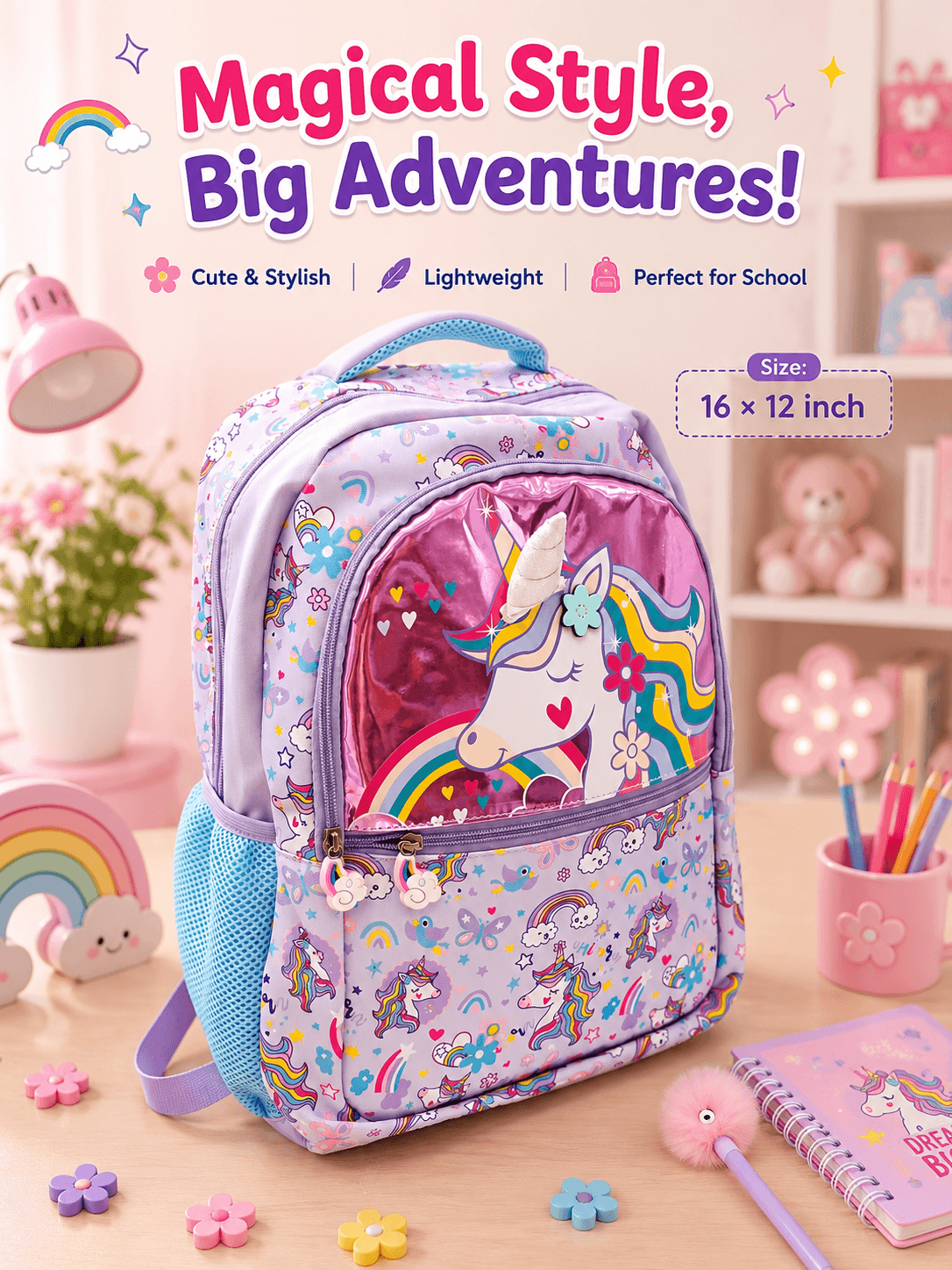 16 × 12 Inch Trendy School Backpacks For Childrens