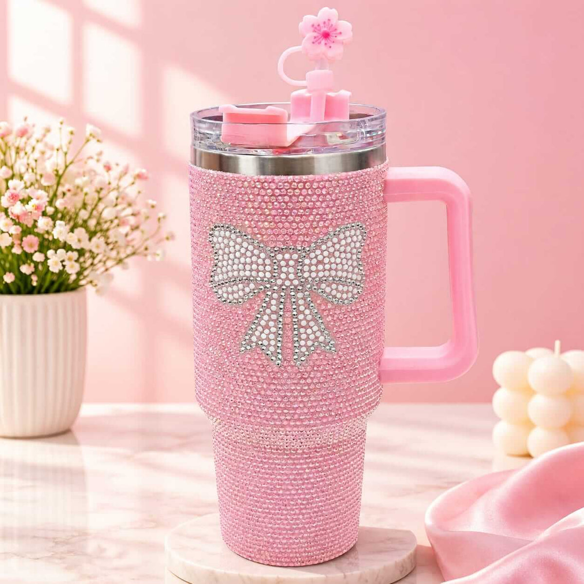 Premium Rhinestone Stainless Steel Tumblers with Straw Topper - 40 Oz | 1200 Ml