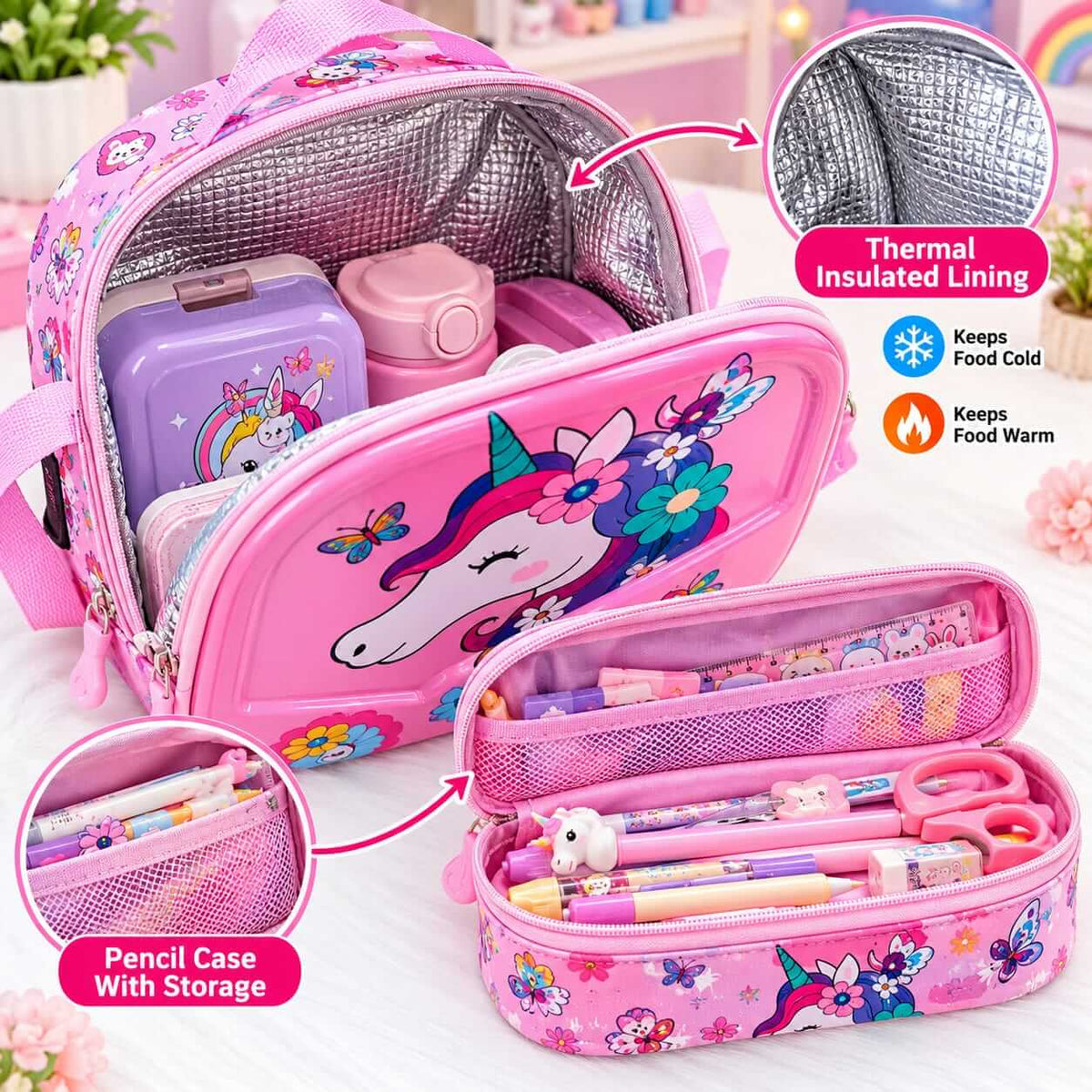 Boys Hard Shell Fiber Thermal Inculated Lunch Bag With Pecil Pouch