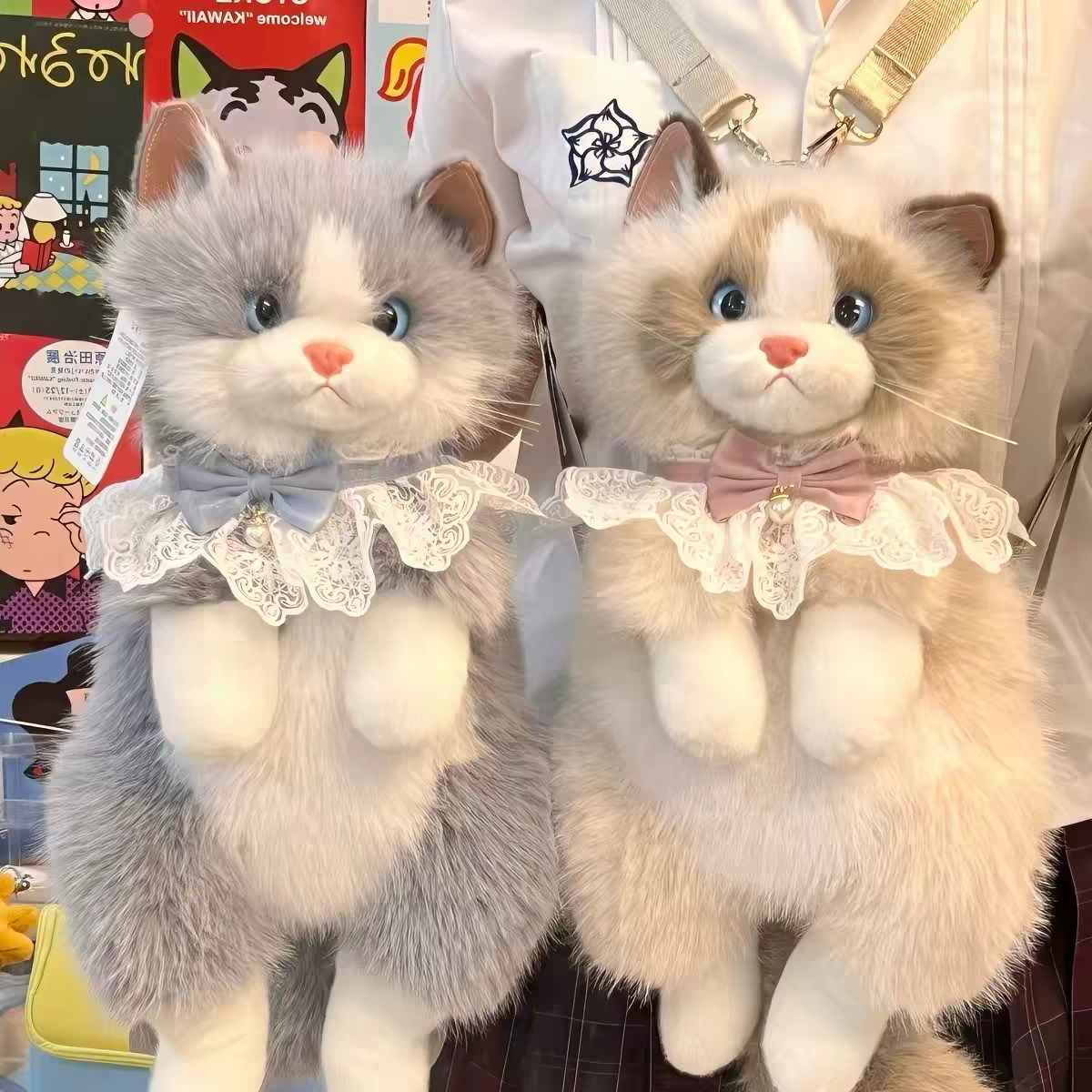 😻 Large Size Plush Fur Cat Backpack with Meow Sound 🔊