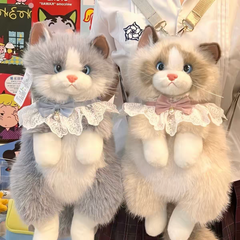 😻 Large Size Plush Fur Cat Backpack with Meow Sound 🔊