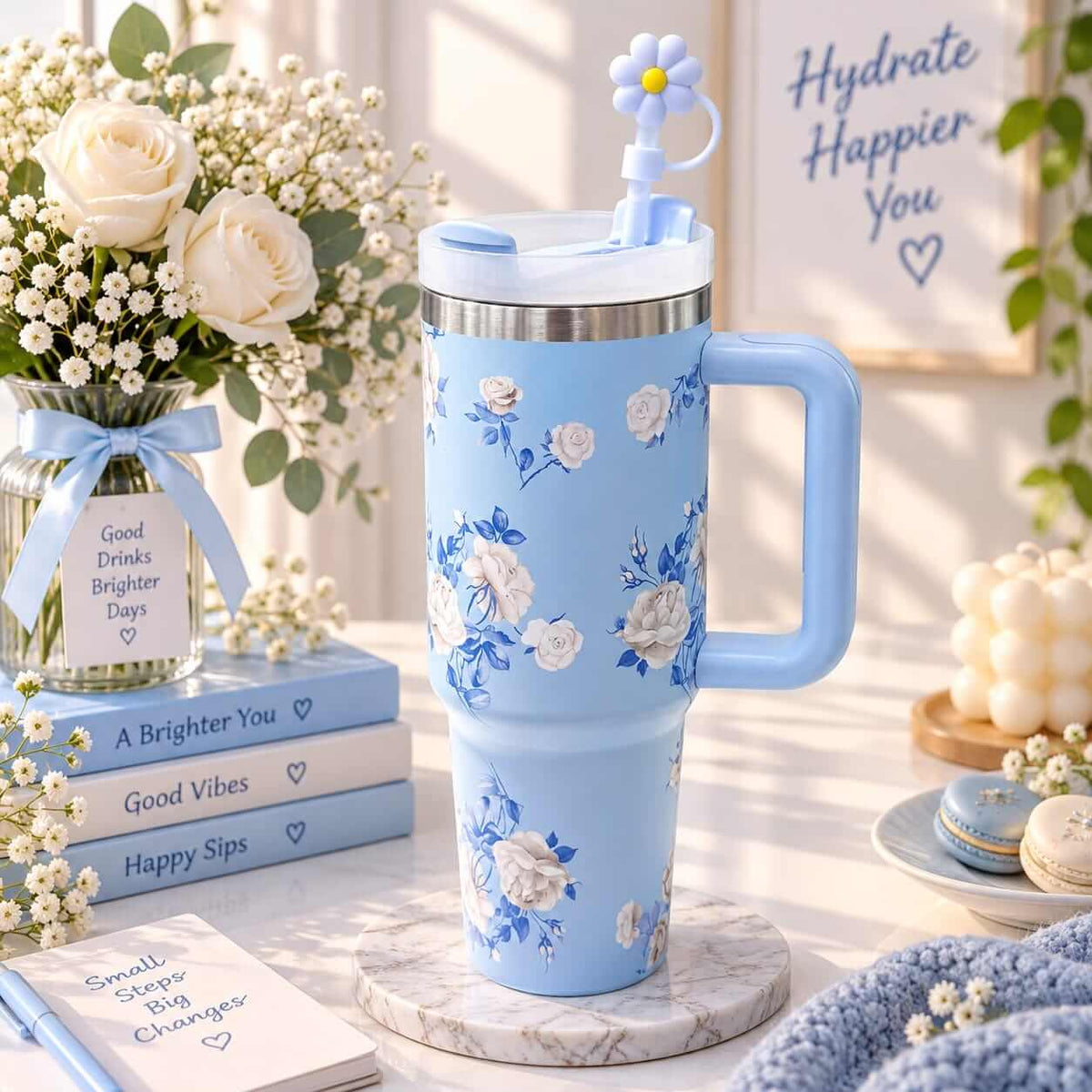 Premium Large Stainless Steel Floral Tumblers - 40 Oz / 1200 ml - Hot & Cold .