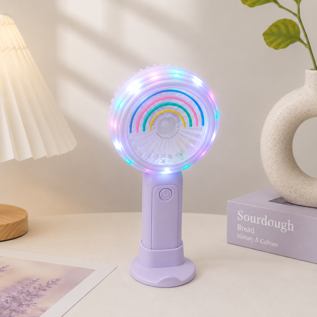 🌈 Minirainbow Led Light Rechargeable Mini Fans | 3 Speed Modes | Type C