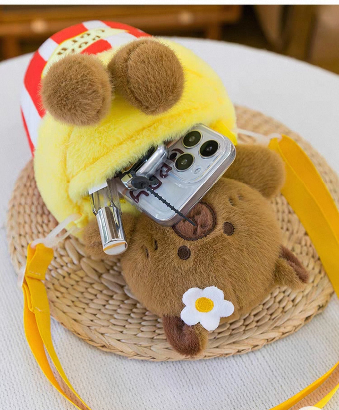 Cute Bear Popcorn Plush Crossbody Bag for Children's 🐻