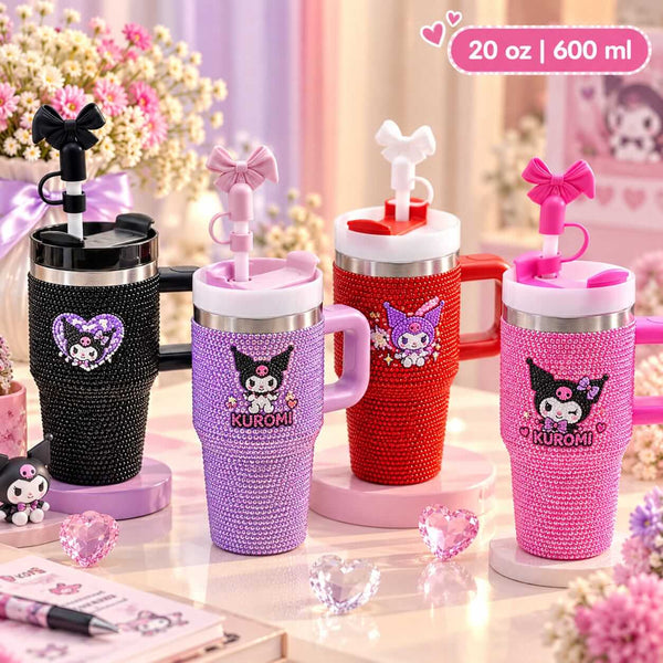 Premium Rhinestone Kuromi Tumbler with Handle & Bow Straw | 20 oz (600 ml)