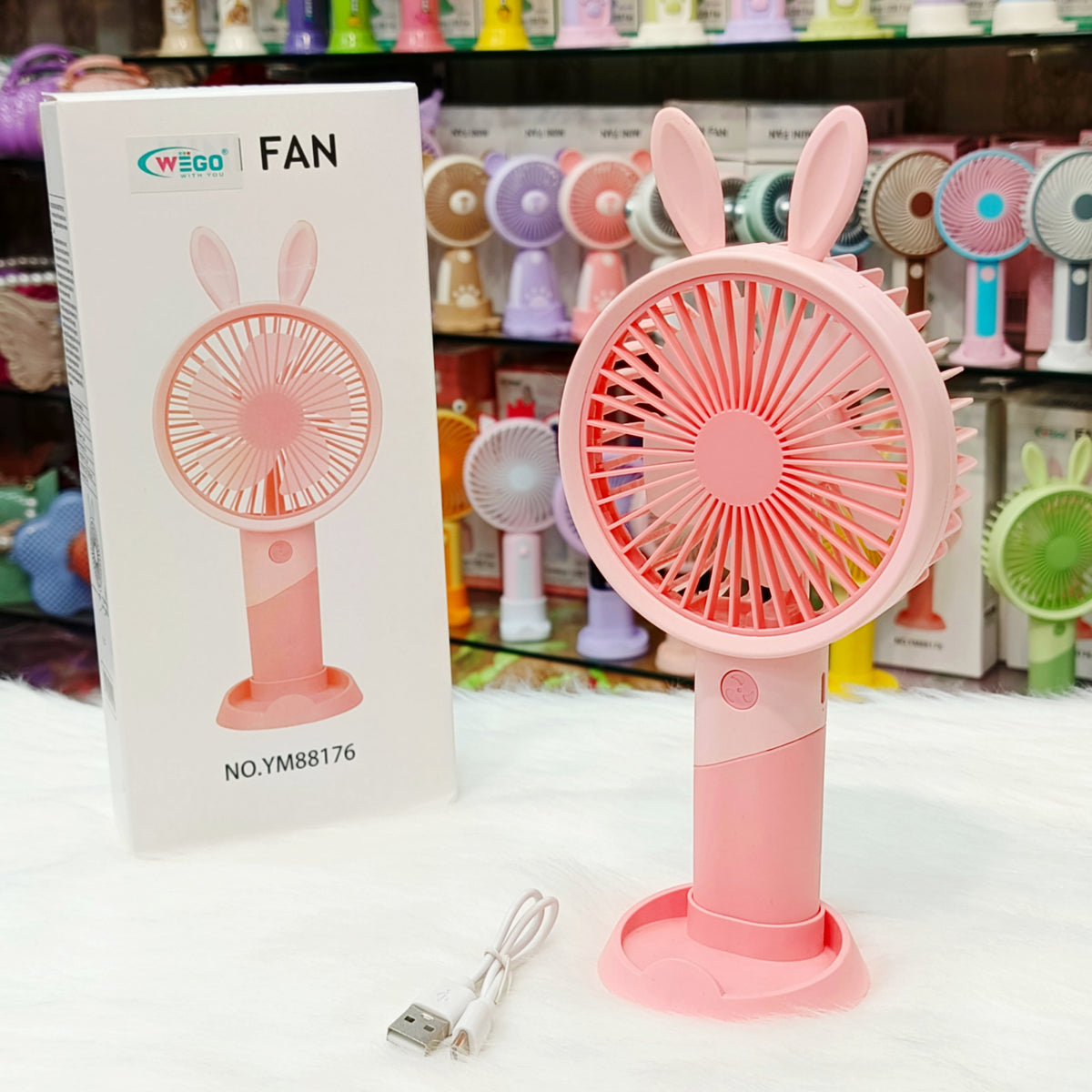 Cute Bunny Mini Rechargeable Hand Fan – Portable 3 Speed USB Fan for Kids & Travel ( Size : 20 × 10 cm )