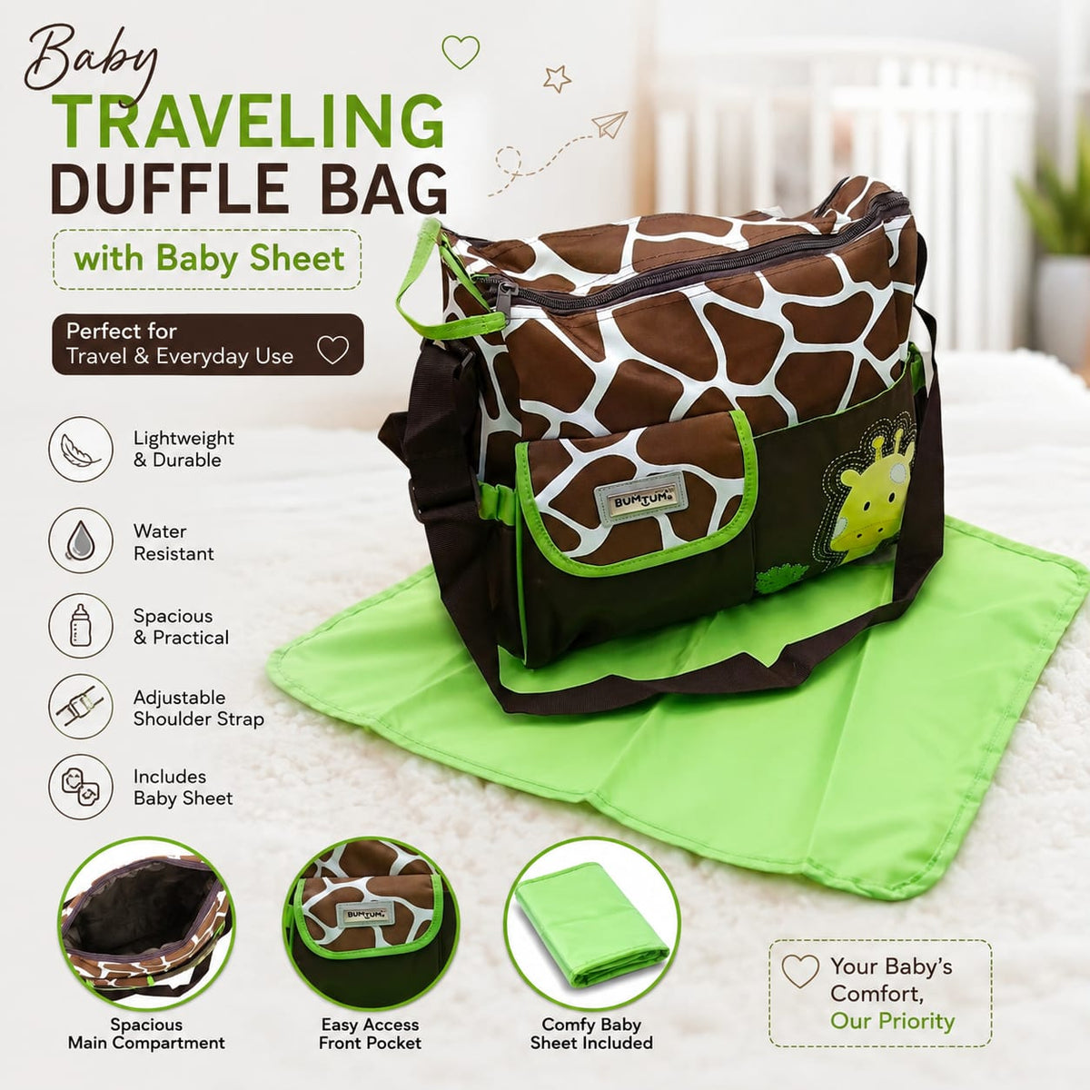 Parachute Kids Traveling Duffle Bags with Baby Sheet ( Size 14 × 12 Inch )