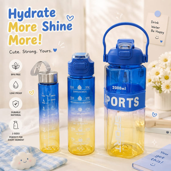 Pack Of 3 Premium Water Bottles Set | BPA Free Plastic | Sports , Gym & Daily Use