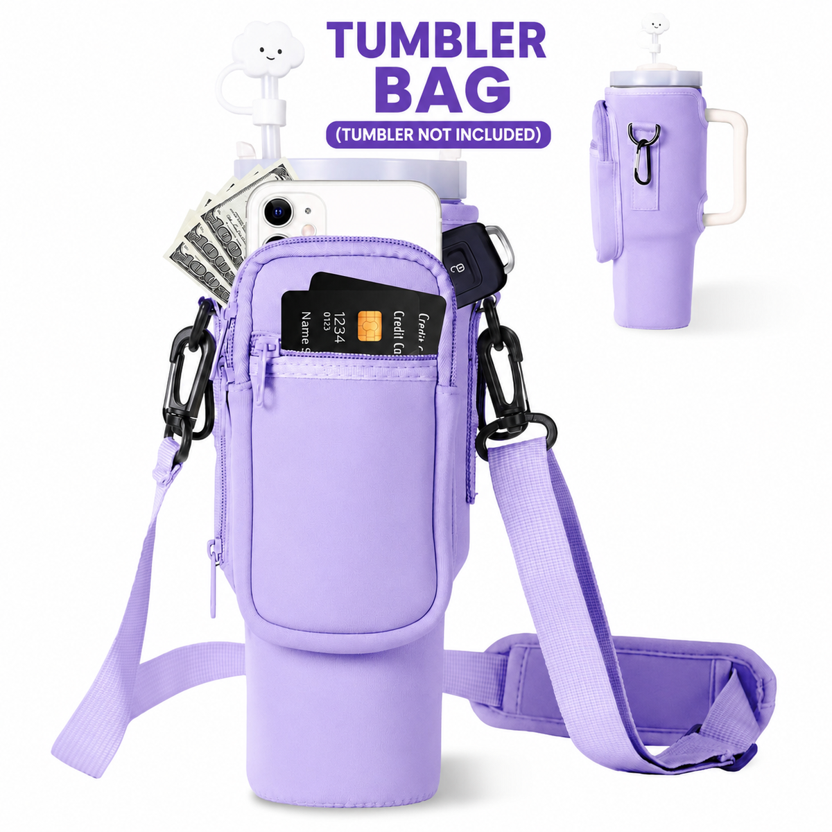 Tumbler Crossbody Carrier Bag with Phone Pocket | 40 Oz Size Tumbler Adjustable Strap