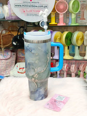 40 Oz Marble Stainless Steel Large Tumblers with Bow Stopper 🌸  Hot / Cold 🔥❄