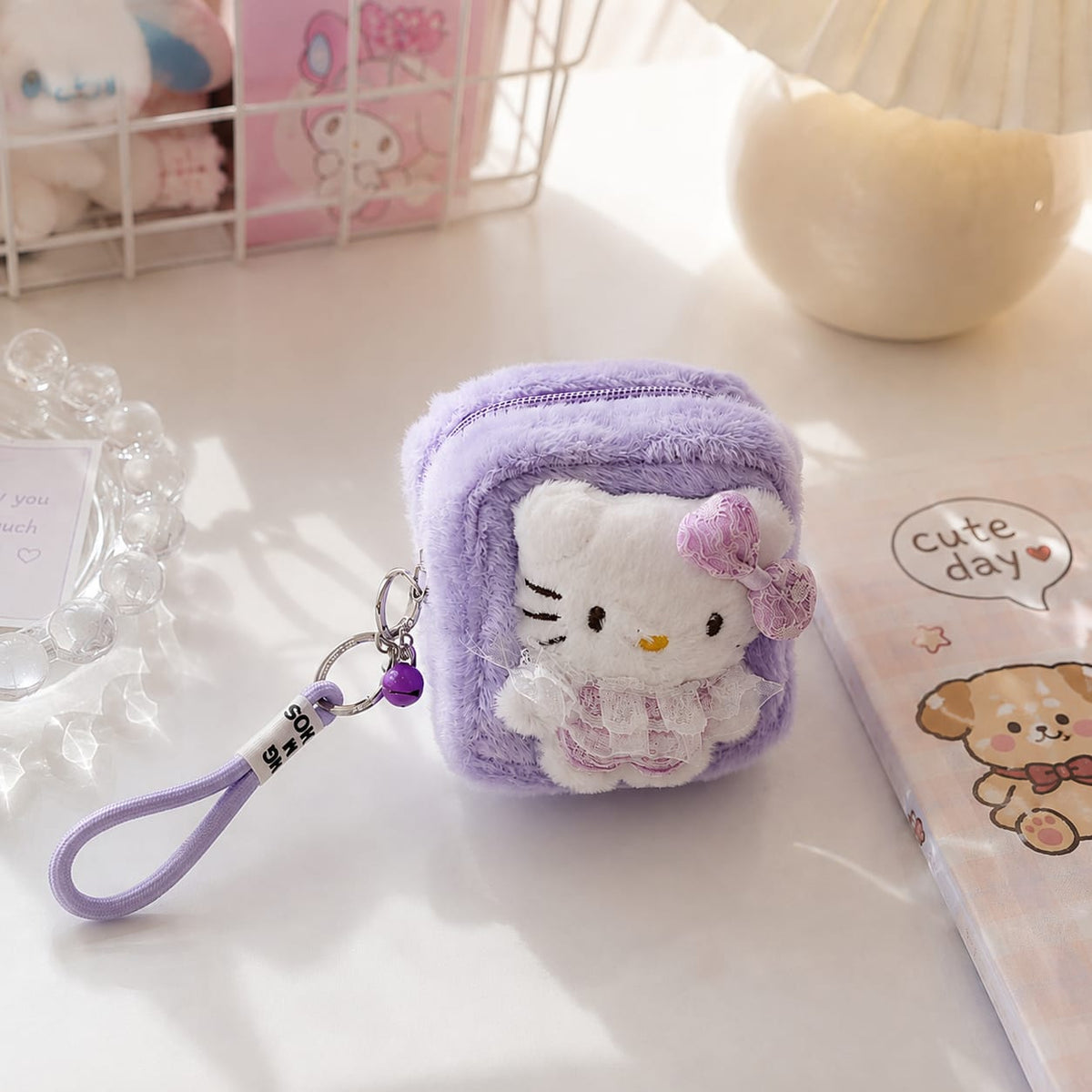 Hello Kitty Plush Mini Size Zipper Pouches Keychains ( Size 4 × 4 inch )