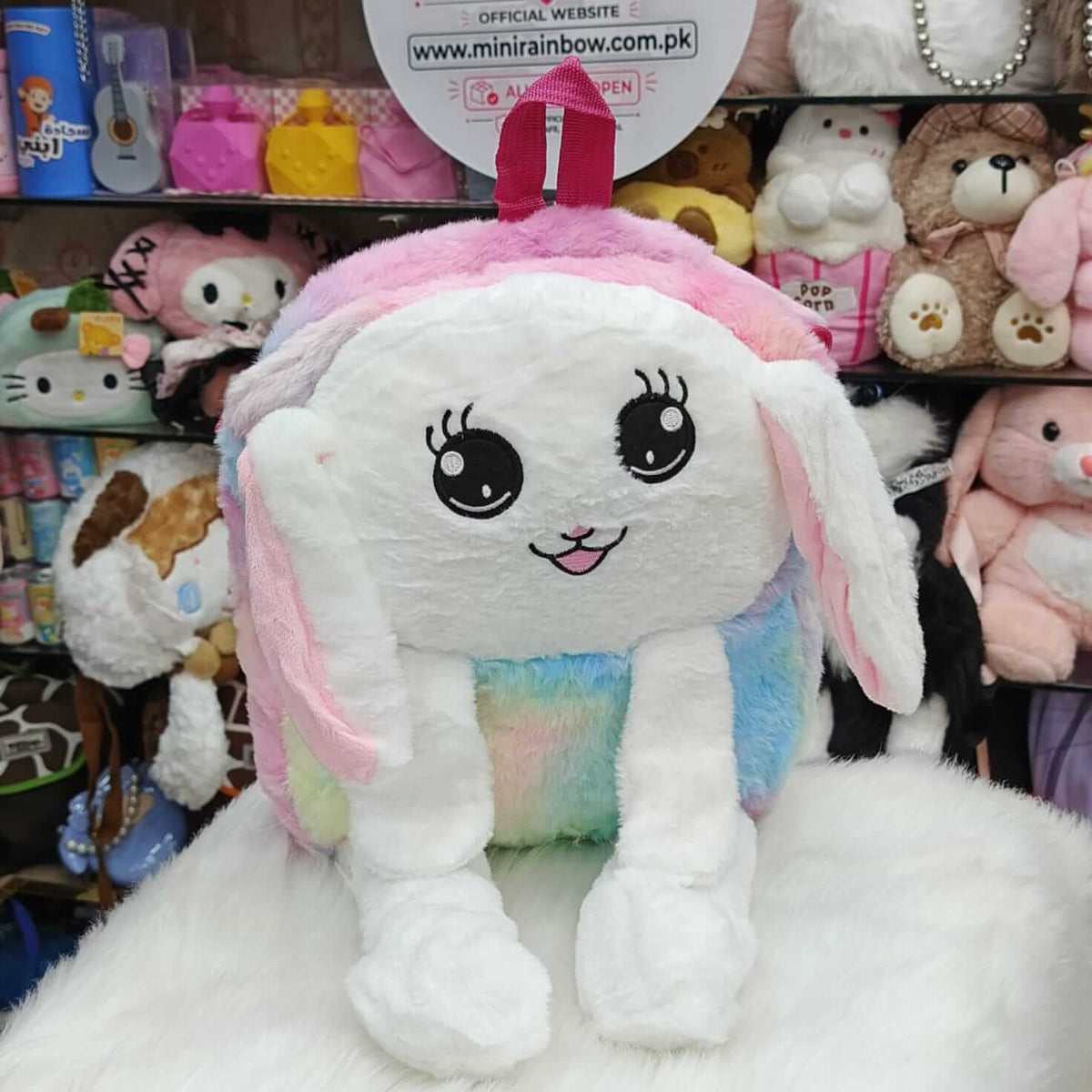 Cute Bunny Ear Moving LED Light Plush Backpack – Soft & Stylish Kids Bag