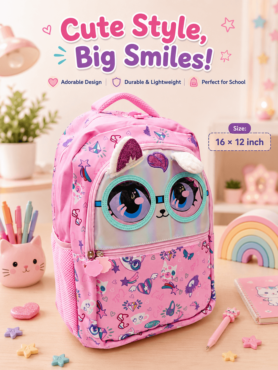 16 × 12 Inch Trendy School Backpacks For Childrens