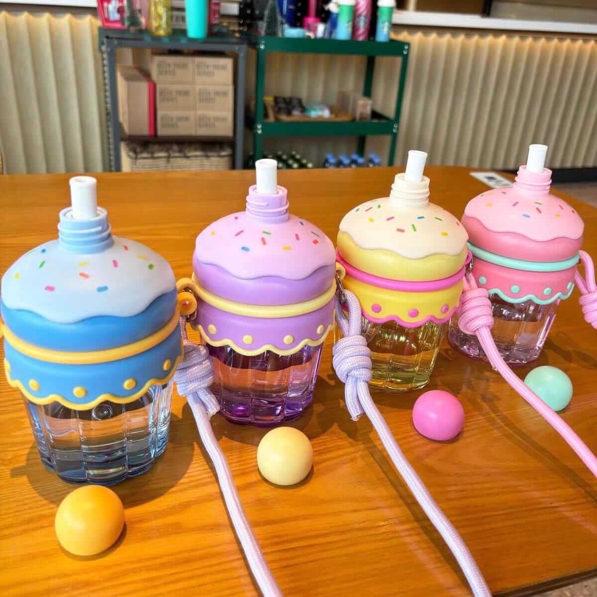 Ice Cream Shape Cute Water Bottles For Kids - Long Strap - BPA Free - 450 ml