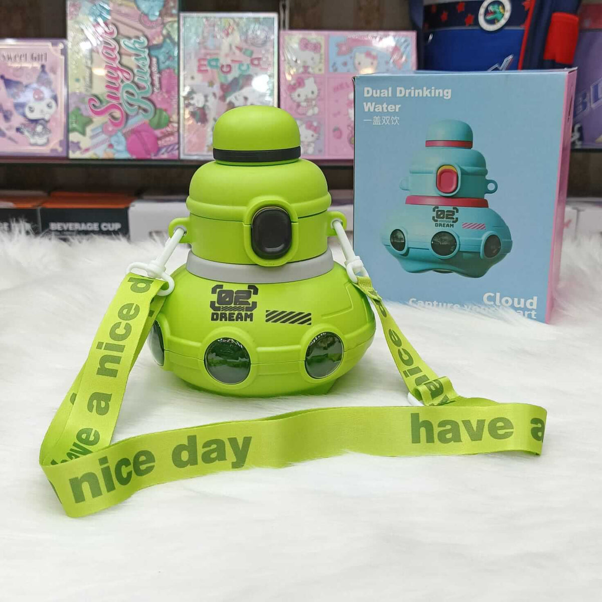 Cute Spaceship Kids Water Bottles - Dual Drinking - 760 ml - BPA Free Plastic