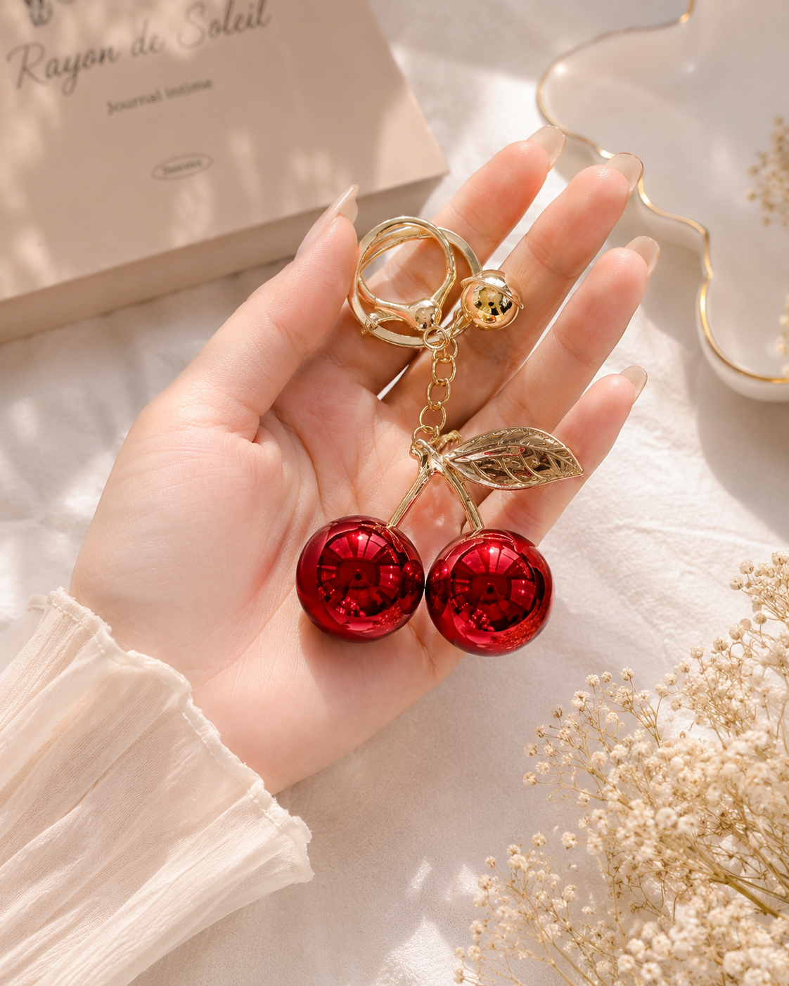 🍒 Luxury Cherry Charm Keychain – Cute Aesthetic Bag Accessory