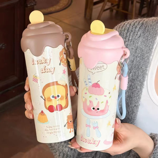Ice Cream Shape Stainless Steel Water Bottle – 600 ML | Cute Insulated Bottle | Hot & Cold 🔥❄