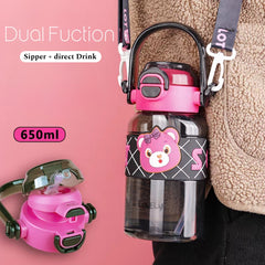 Cute 650ml Dual Sip Water Bottles with Strap