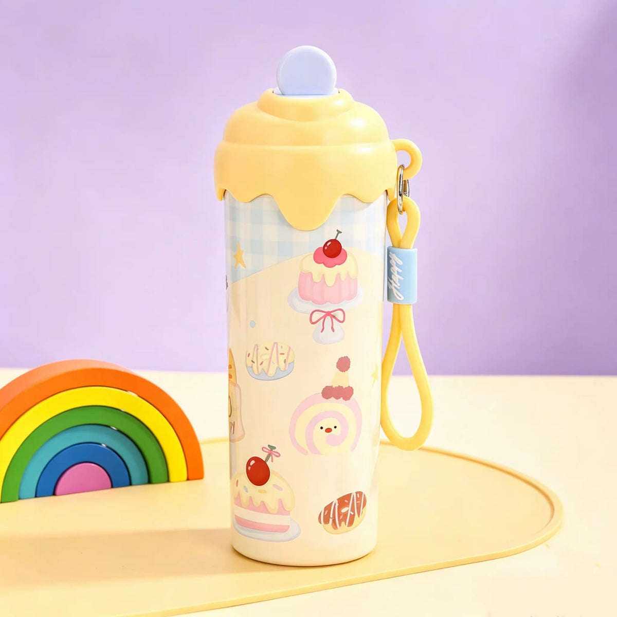 Ice Cream Shape Stainless Steel Water Bottle – 600 ML | Cute Insulated Bottle | Hot & Cold 🔥❄