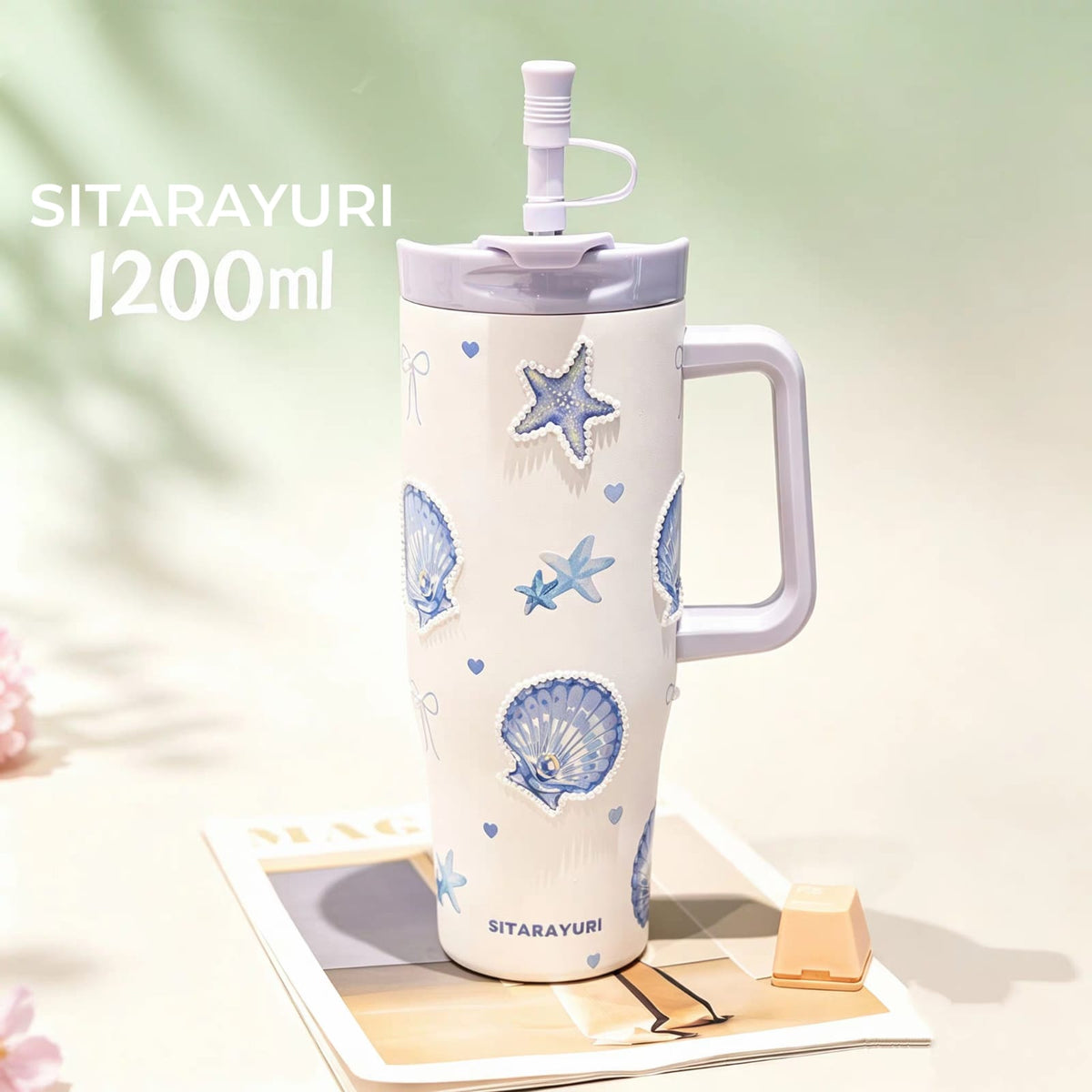 SITARAYURI™ Original Stainless Steel Fancy Tumblers - 1200 ml - With Steel Straw & Stopper - Sus 304 - Hot & Cold ❄🔥