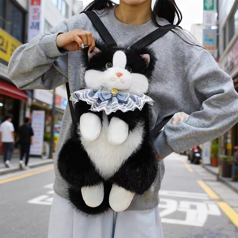 😻 Large Size Plush Fur Cat Backpack with Meow Sound 🔊