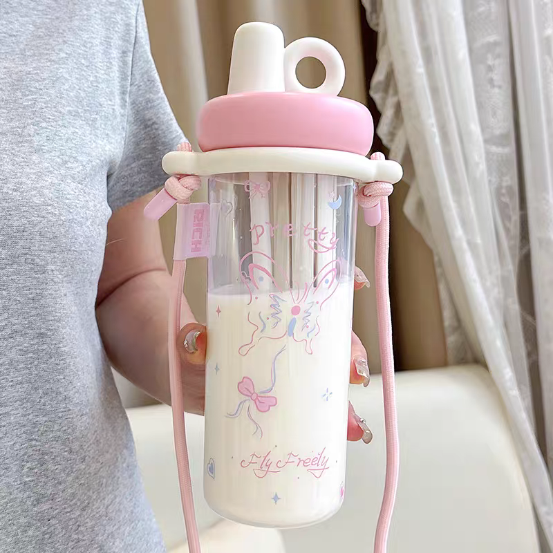 Cute Crystal Glow BPA-Free Water Bottle – 800ml with Long Strap