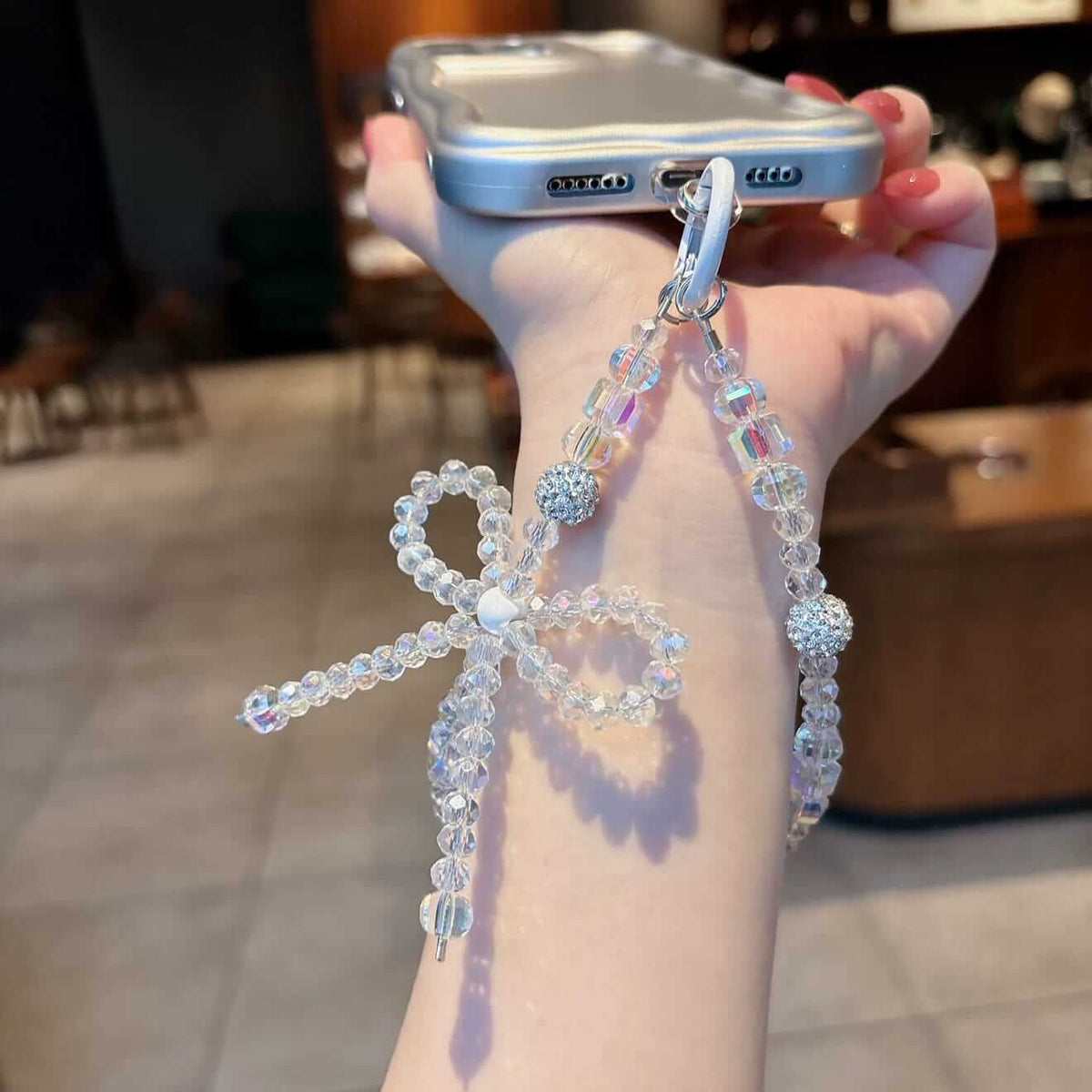 Luxury Crystal Beaded Mobile Cellphome Charm Strap – Elegant Bow Design