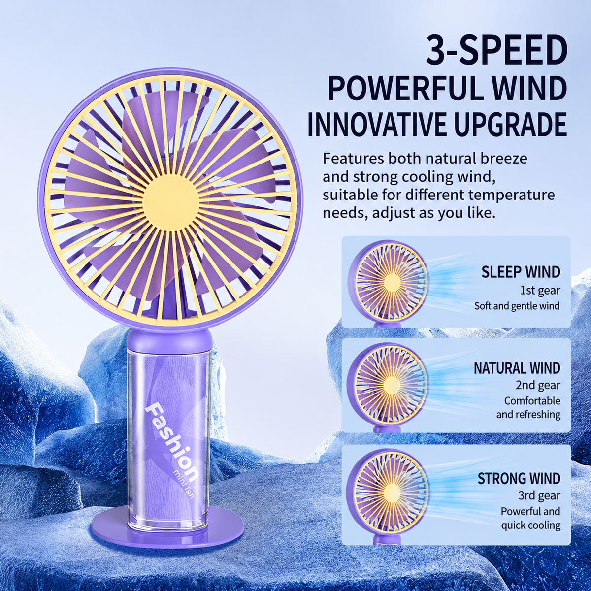 High Speed Large Rechargeable Hand Fans | 3 Speed Modes | Type C Charging