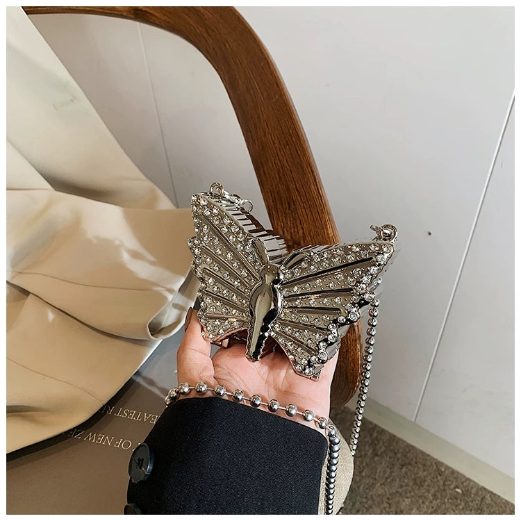 🦋 Glam Butterfly Mini Metal Clutch Bag – With Inside Mirror🦋